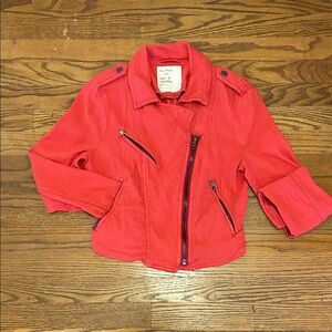 Free People Red Linen Biker Jacket size 6